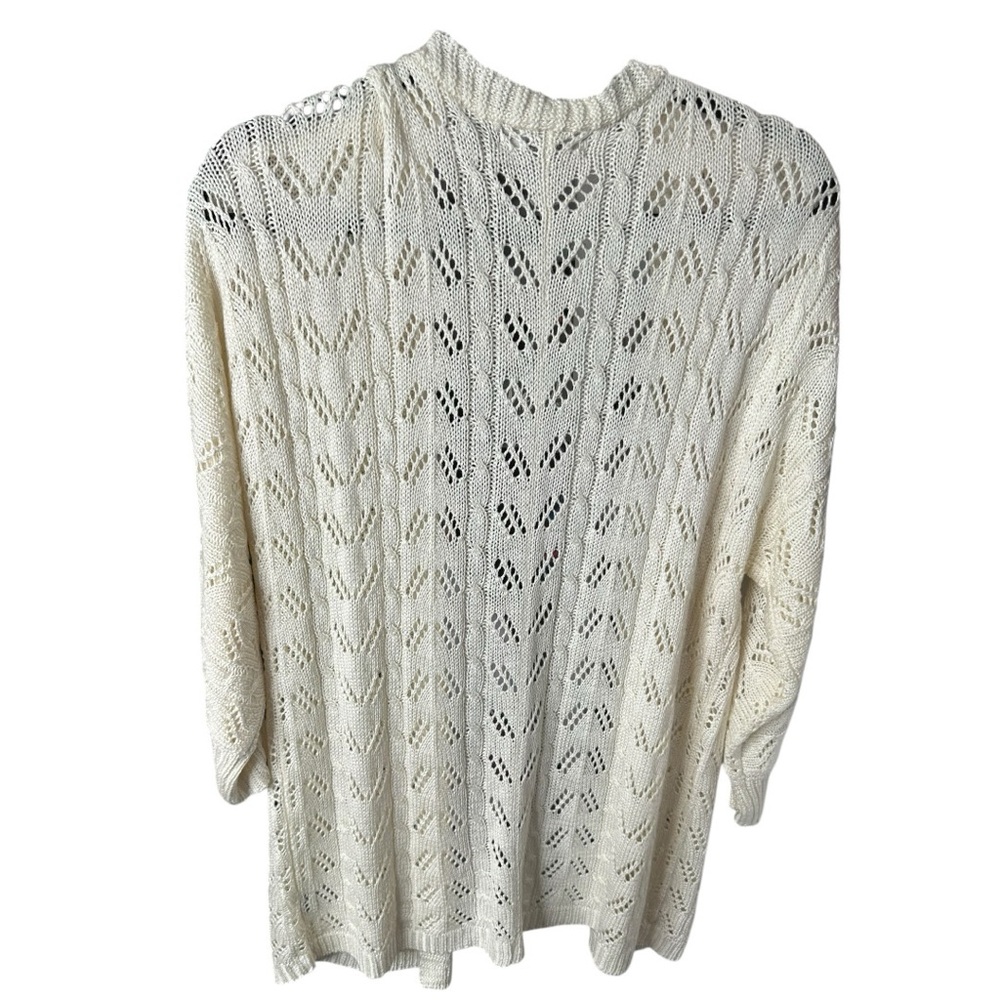 NWT Marled Cream Open-Knit Longline Cardigan Size Medium - Picture 3 of 5